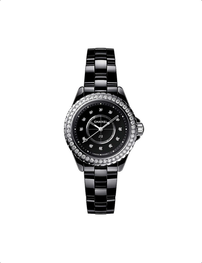 Pre-owned Chanel Black H6419 J12 Steel, Ceramic And 1.21ct Diamond Quartz Watch