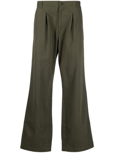 Gr10k Pleat-detailing Cotton Wide-leg Trousers In Green