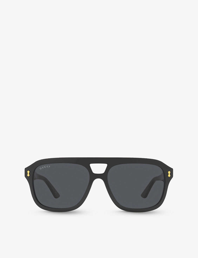 Gucci Womens Black Gc002033 Gg1263s Rectangle-frame Acetate Sunglasses