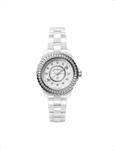 Pre-owned Chanel White H6418 J12 Steel, Ceramic And 1.21ct Diamond Quartz Watch