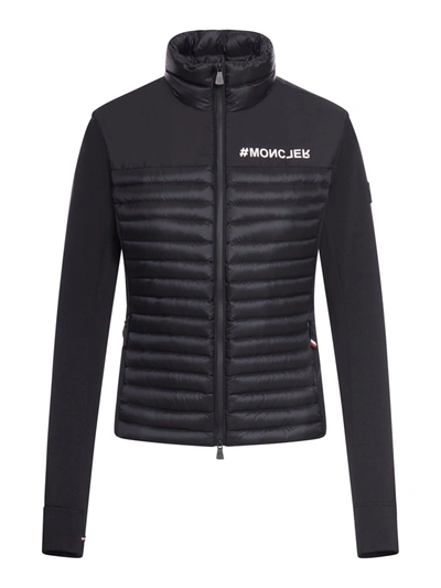 Moncler Partially Quilted Zip-up Cardigan In Black