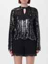 Twinset Sequin-embellished Keyhole-neck Blouse In Black