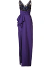 MARCHESA NOTTE EMBELLISHED PLEATED WAIST GOWN,N13G031412093858