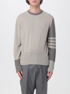 Thom Browne Striped Embroidered Cashmere Crewneck In Beige