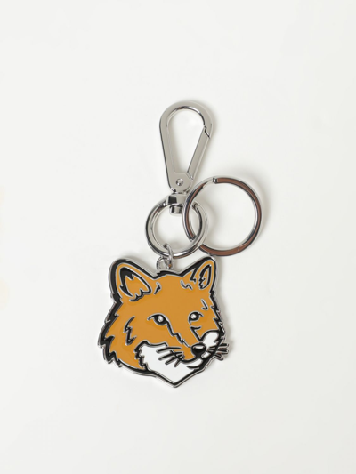 Maison Kitsuné Enamelled Fox-head Keyring In Orange