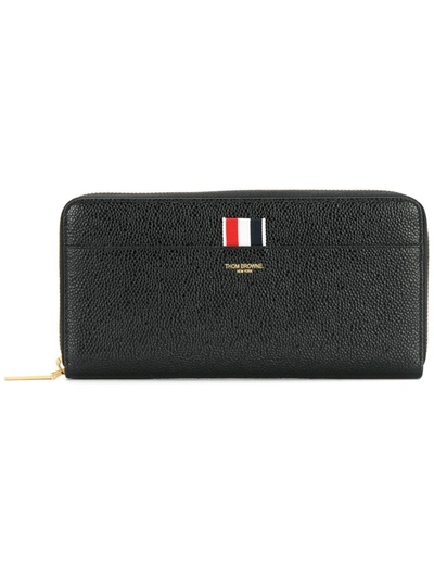 Thom Browne Grosgrain-tab Leather Continental Wallet In Black