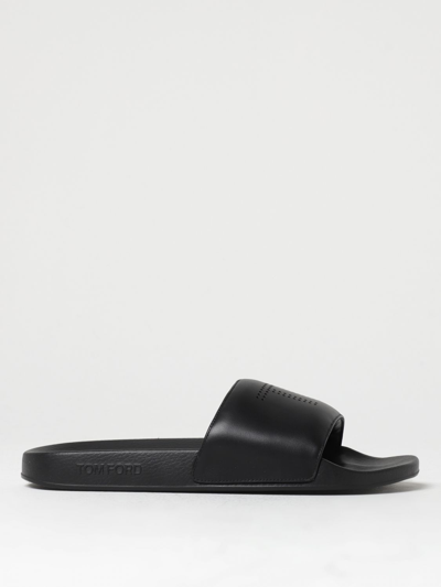 Tom Ford Slides In Leather And Rubber In Black