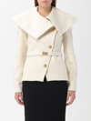 Balmain Oversized-collar Belted Wool Jacket In White