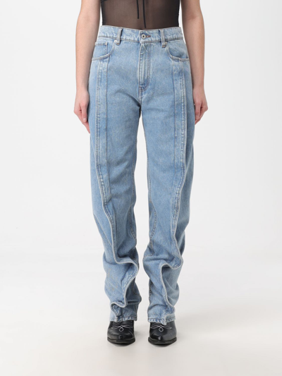 Y/project Slim Banana Ruffle-detail Jeans In Heavy Sw Blue
