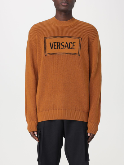Versace Wool Knit Sweater In Caramel