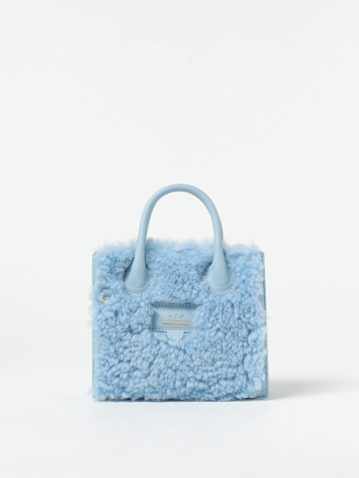 Atp Atelier Logo-patch Shearling Tote Bag In Blue