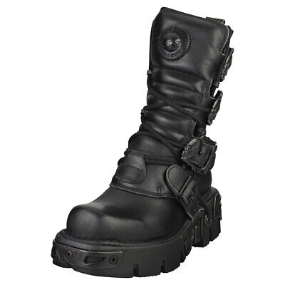 Pre-owned New Rock Rock Boot Metallic M-391-s18 Unisex Black Platform Boots