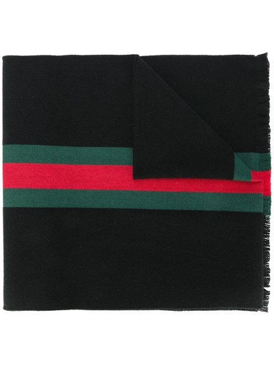 Gucci Bee Embroidery Web Cashmere Blend Scarf, Black In Black