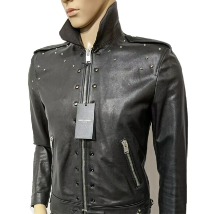 Pre-owned Saint Laurent X Hedi Slimane 2014 Runway Mens Leather Biker Jacket Uk 38