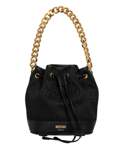 Pre-owned Moschino Handbags Women Logo 3226ma741282681555 Black Medium Leather Bag Tote