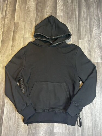 Pre-owned Amiri Leather Trim Cross Stitched Hoodie Black Rrp £1300