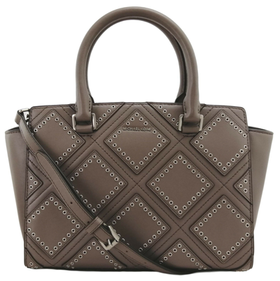 Pre-owned Michael Kors Selma Handbag Cinder Dark Grey Grommet Top Zip Satchel Bag Medium