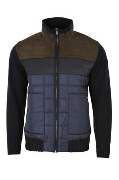 Pre-owned Paul & Shark 100% Leather Jacket Men's S Dark-blue Virgin Wool One Colour