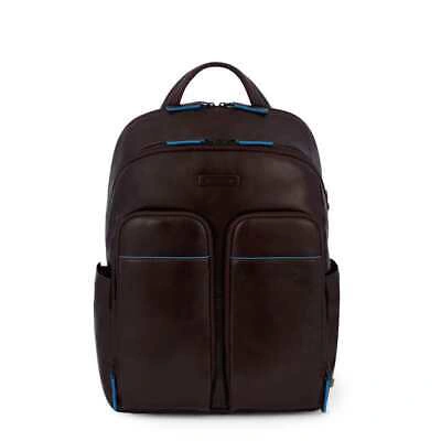 Pre-owned Piquadro Fashion Backpack  Blue Square Unisex Brown Leather - Ca5574b2v-mo