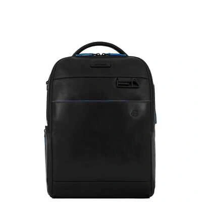 Pre-owned Piquadro Fashion Backpack  Blue Square Revamp Black Leather - Ca6289b2v-n