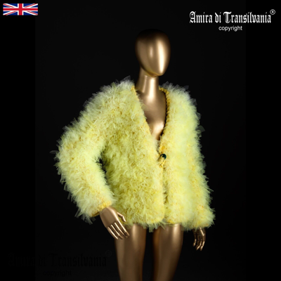 Pre-owned Fashion Woman Clothing Elegant  Coat Faux Fur Tulle Original Luxury Cape Overcoat In Yellow