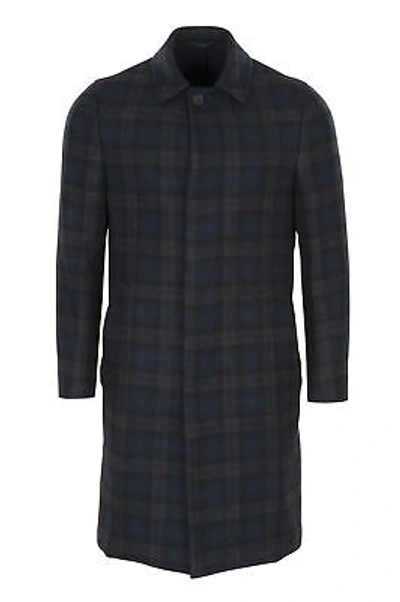 Pre-owned Lardini Coat Men's 50 Black 100% Wool Checkered