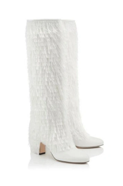 Pre-owned Jimmy Choo Magalie 65 White Fringed Boots Size 36 / 36.5 / 37 & 39 With Box