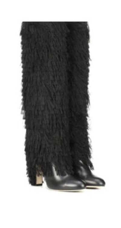Pre-owned Jimmy Choo Magalie 65 Black Fringed Long Boots Size 38 & 40.5 With Box