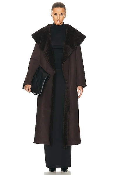 Nour Hammour Agnes Ankle Length Reversible Shearling Coat In Dark Chocolate