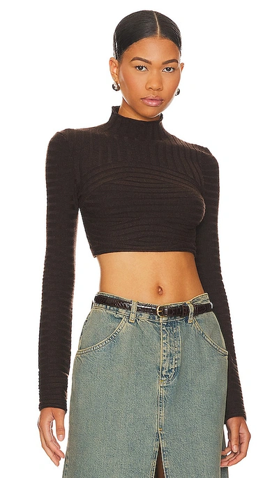 Nbd Dylan Wide Rib Cropped Sweater In Dark Brown