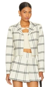 Loveshackfancy Marlene Cropped Checked Twill Blazer In Snow Days