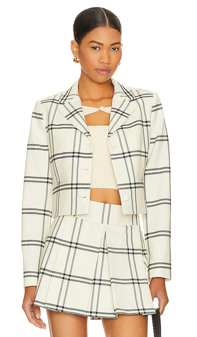 Loveshackfancy Marlene Cropped Checked Twill Blazer In Snow Days