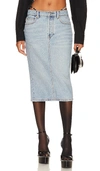Alexander Wang Thong Strap Detail Denim Midi Skirt In Vintage Faded Indigo