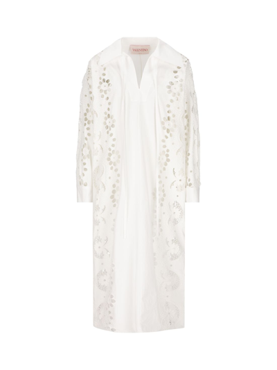 Valentino Womens Bianco Abito Broderie-pattern Cotton Maxi Dress In White