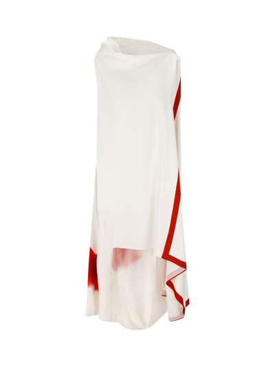 Ferragamo Asymmetric Printed Dress In White