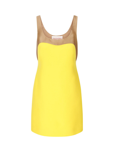 Valentino Colour-block Silk Dress In Yellow