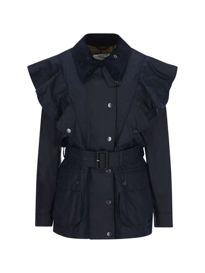 Chloé Wax Cotton Canvas Jacket With Shoulder Ruffles In Blue