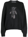 Alexander Wang Hot Fix Teddy Beiress Crewneck Wool Sweater In Grey