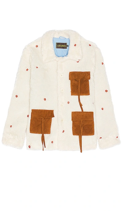 Siedres Faux-fur Floral-embroidery Jacket In Neutrals