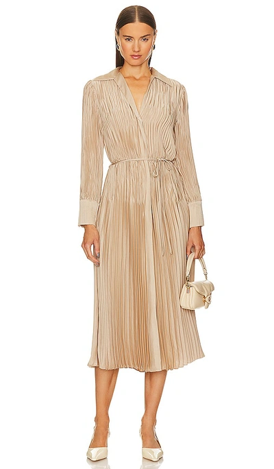 Vince Pintuck Pleated Shirt Dress – Pale Nut In Brown