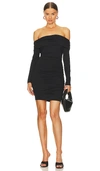 Susana Monaco Off The Shoulder Ruched Long Sleeve Minidress In Black