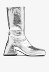 Jil Sander Metallic Block-heel Ankle Boots In Silver