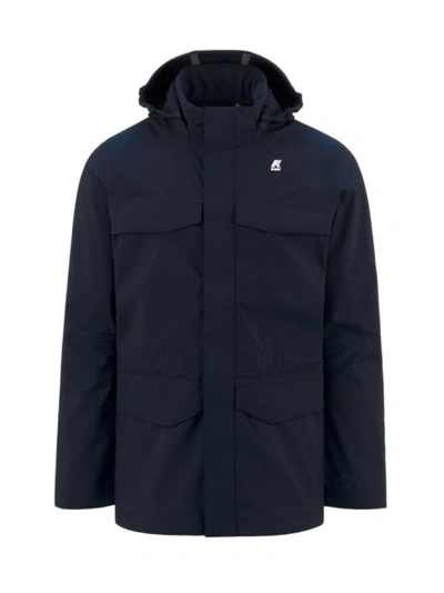 K-way Blue Water Repellent Jacket In Black