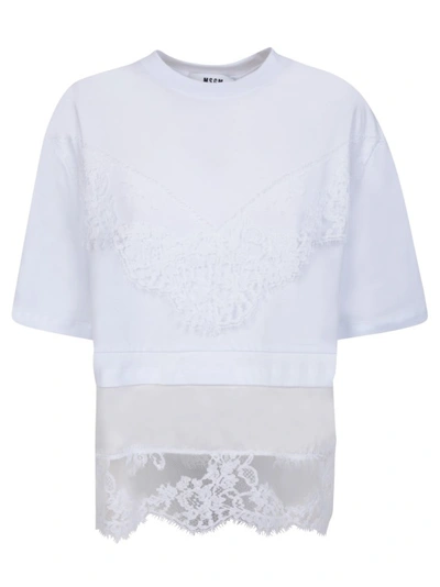 Msgm Embroidered Lace White T-shirt