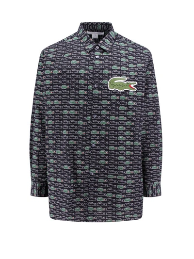 Comme Des Garçons Cotton Shirt With All-over Lacoste Print In Grey