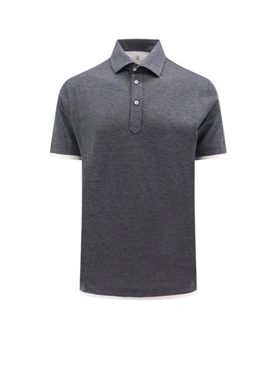 Brunello Cucinelli Silk-cotton Polo Shirt In Grey