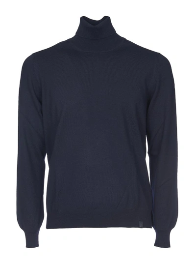 Fay Fine-knit Roll-neck Sweatshirt In Blue