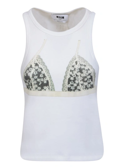 Msgm Bra-print Sleeveless Tank Top In White