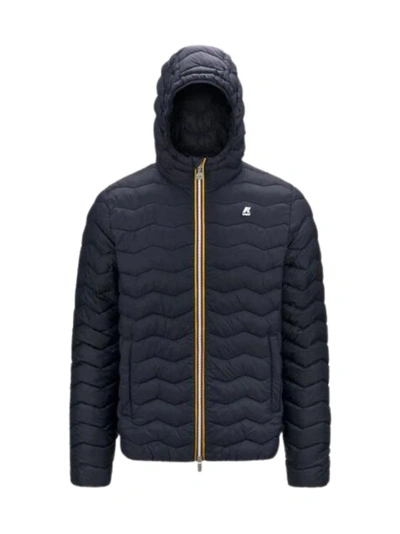 K-way Blue Quilted Hooded Jacket In Black