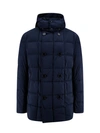 Fay Double Breasted Hooded Down Jacket In Blue